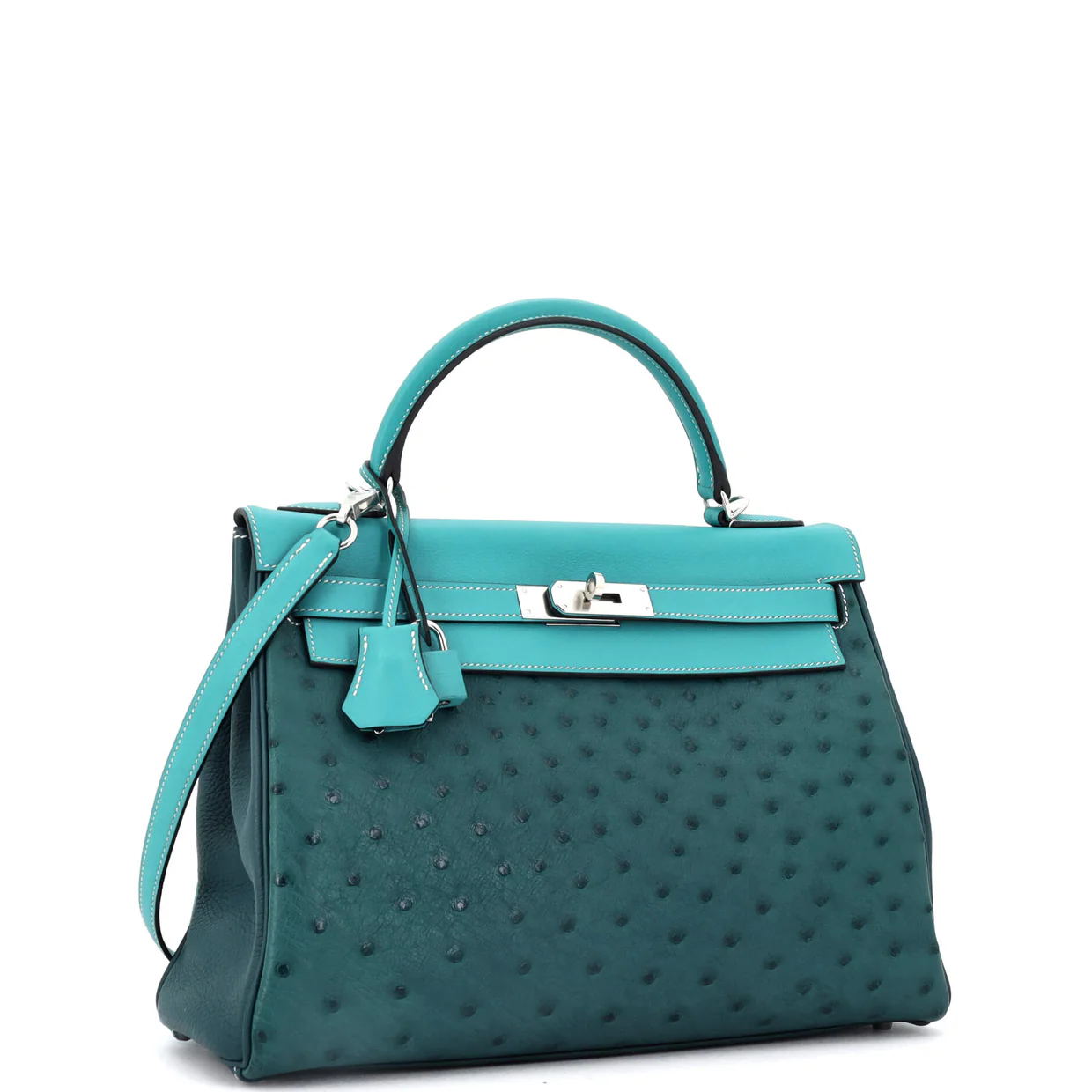 Kelly Handbag Tricolor Ostrich with Swift and Clemence and Palladium Hardware 32 - Deep Luxury
