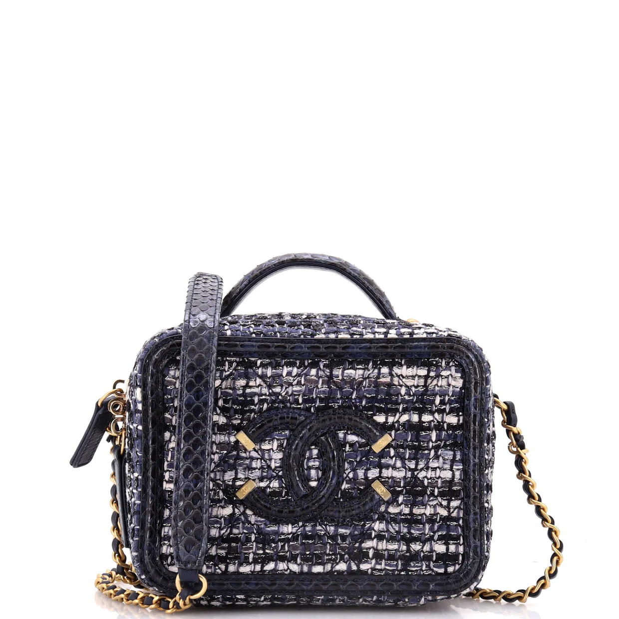 Filigree Vanity Case Quilted Tweed with Snakeskin Small - Deep Luxury