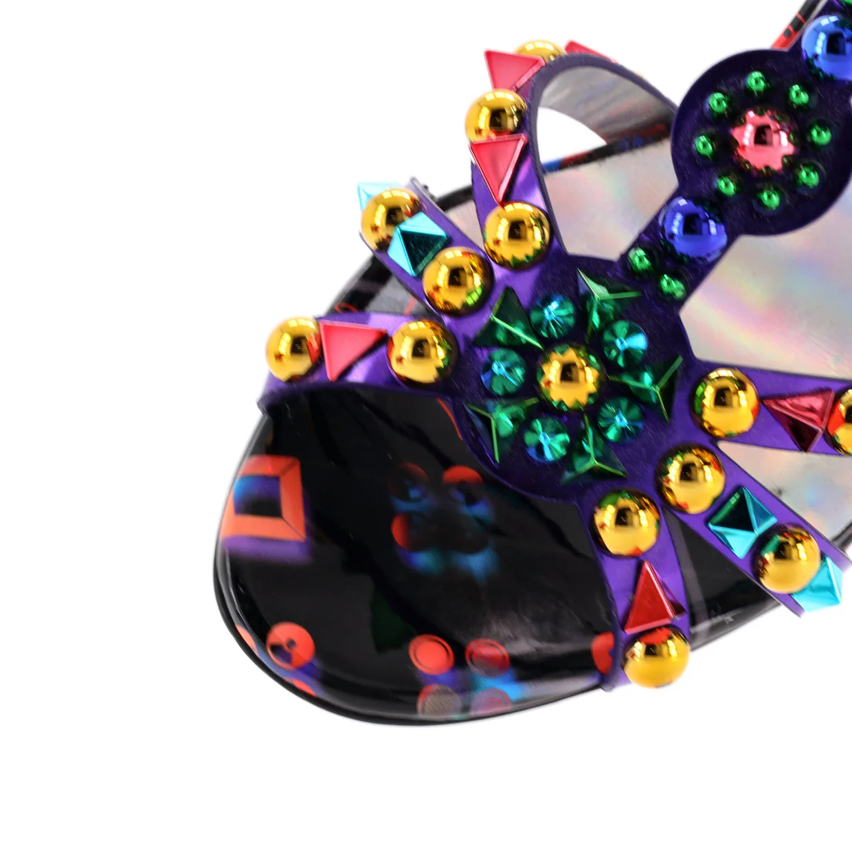 Women's Goldora Heeled Sandals Studded Patent 100 - Deep Luxury