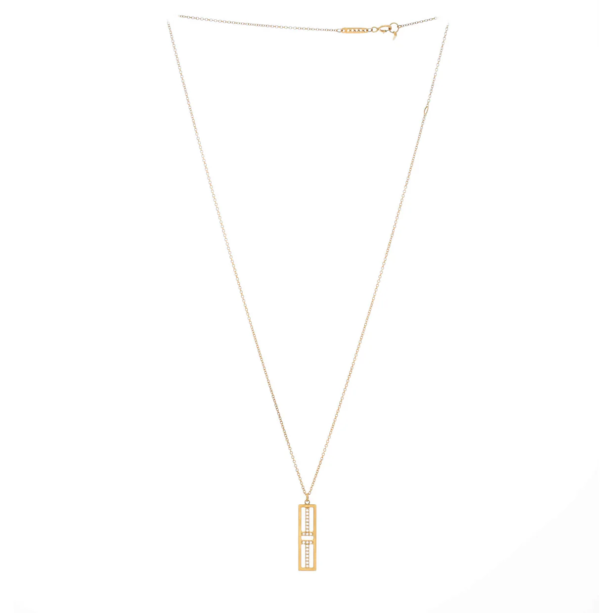 T Open Vertical Diamond Bar Pendant Necklace 18K Yellow Gold with Diamonds - Deep Luxury