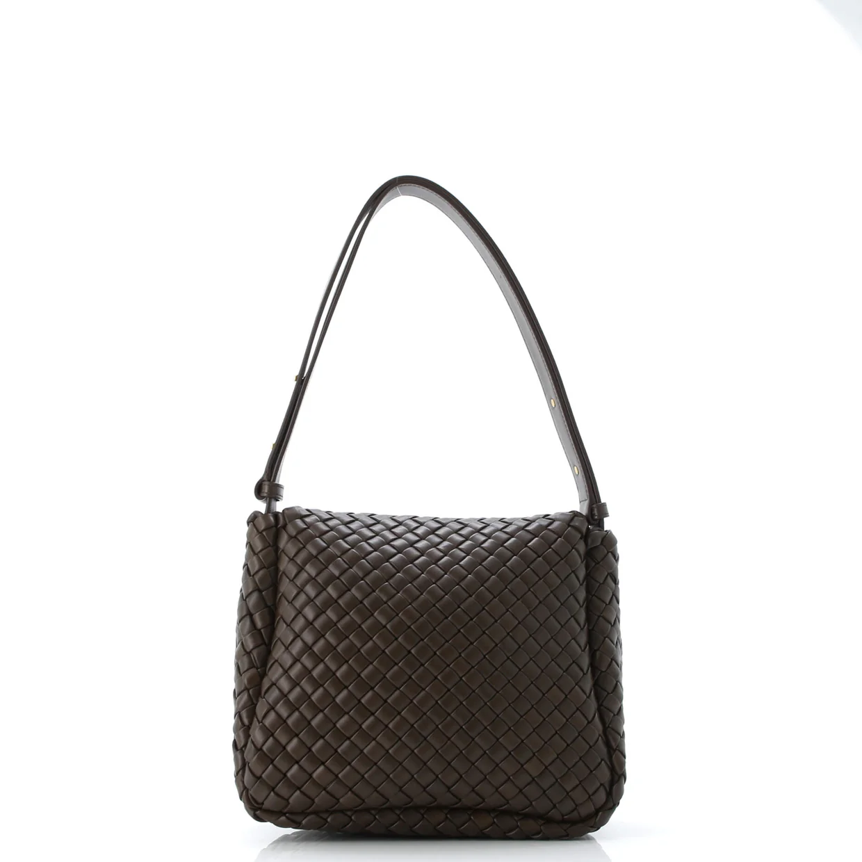 Cobble Flap Shoulder Bag Padded Intrecciato Leather Small - Deep Luxury