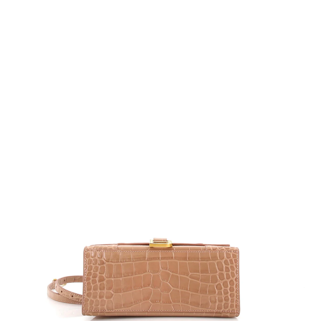 Hourglass Top Handle Bag Crocodile Embossed Leather Small - Deep Luxury