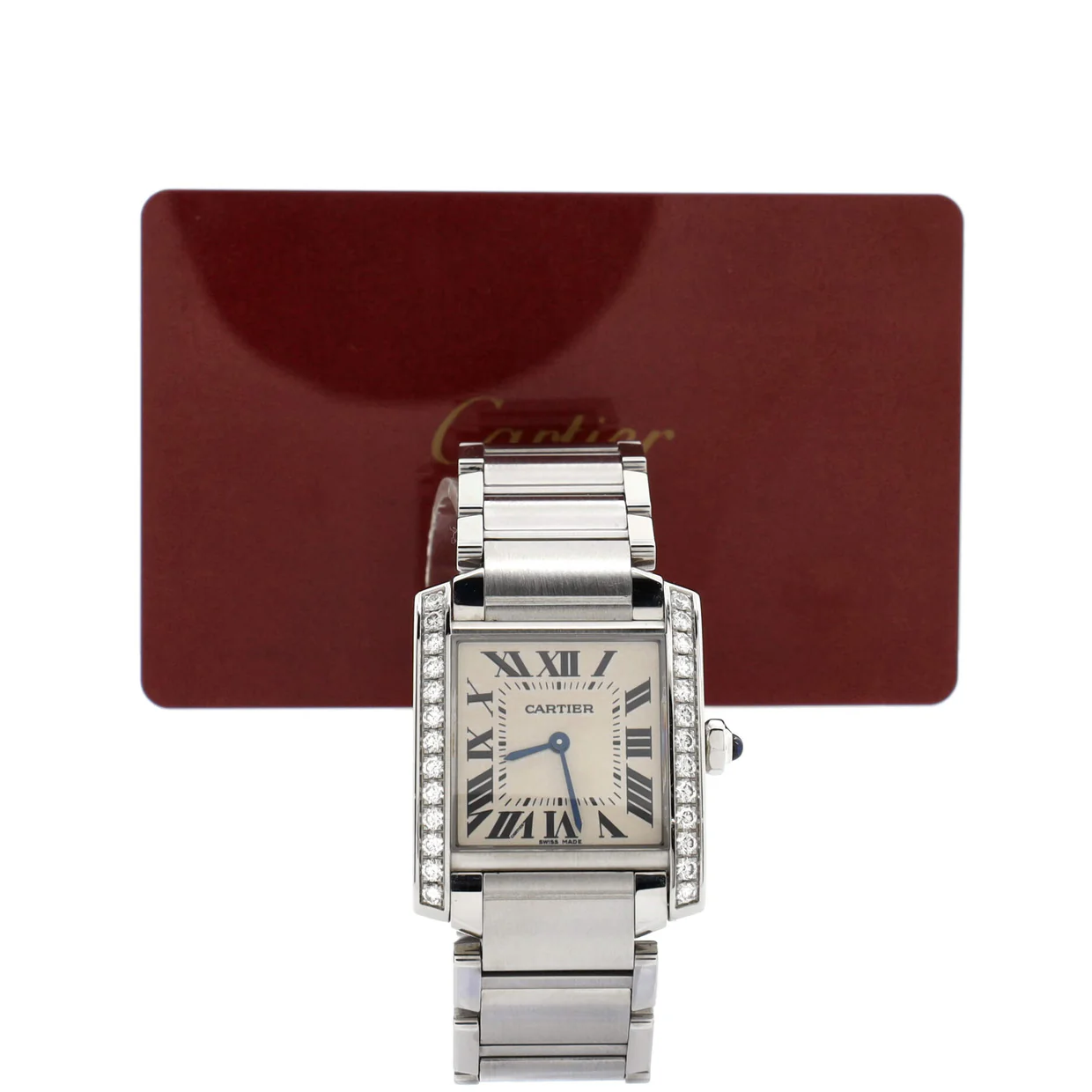 Tank Francaise Quartz Watch Stainless Steel with Diamond Bezel 25 - Deep Luxury