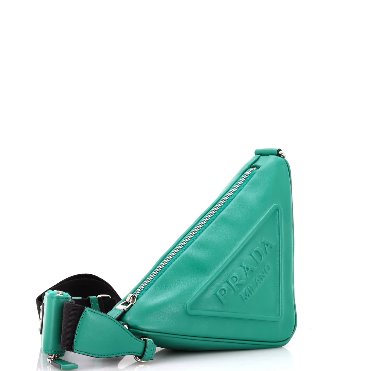 Triangle Logo Zip Chain Crossbody Bag Embossed Leather Small - Deep Luxury