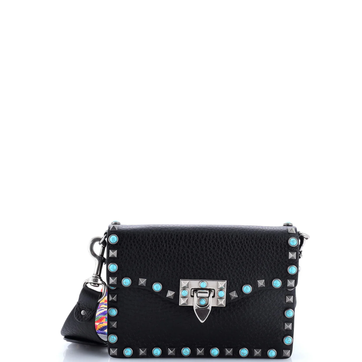 Rolling Rockstud Crossbody Bag Leather with Cabochons Small - Deep Luxury