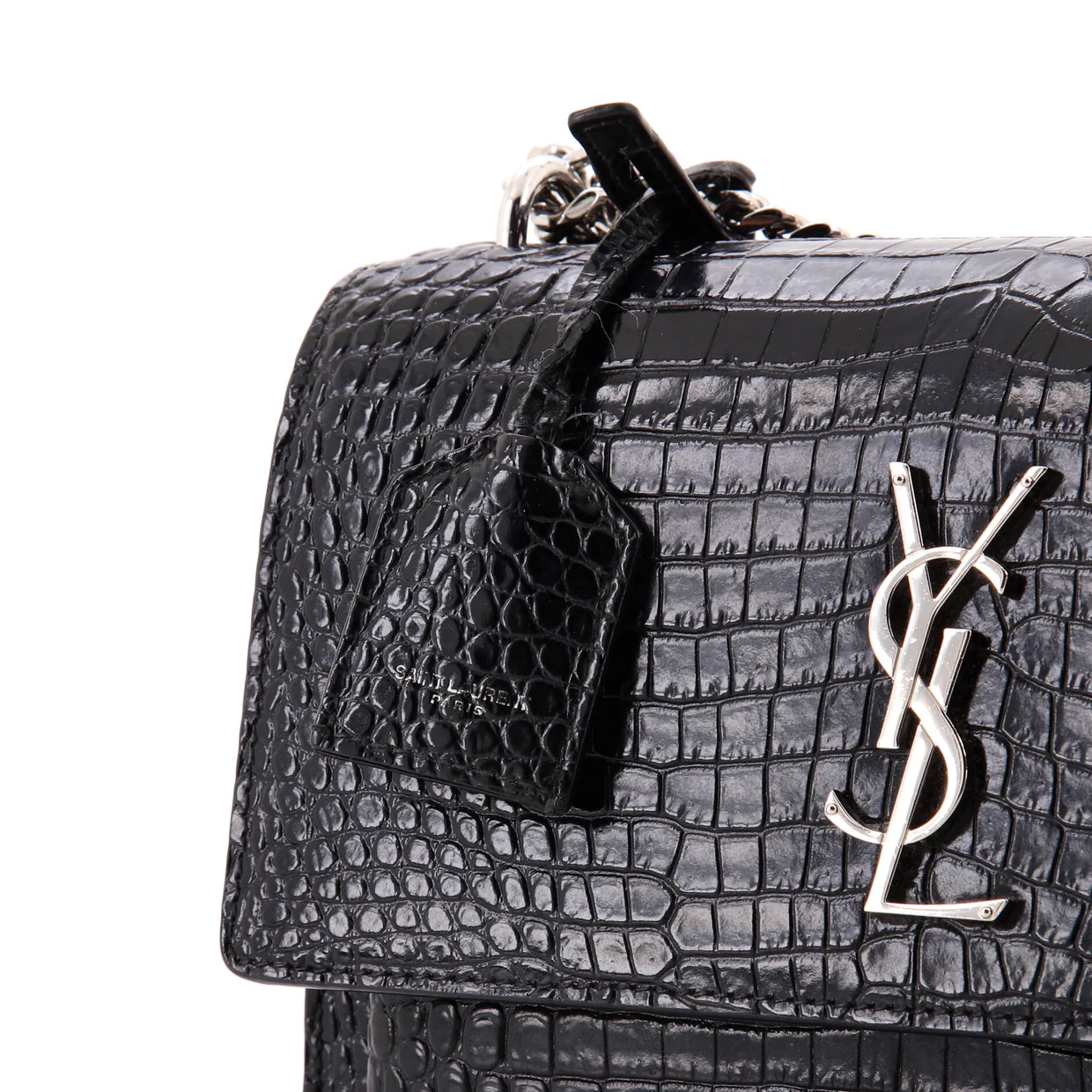 Sunset Crossbody Bag Crocodile Embossed Leather Medium - Deep Luxury