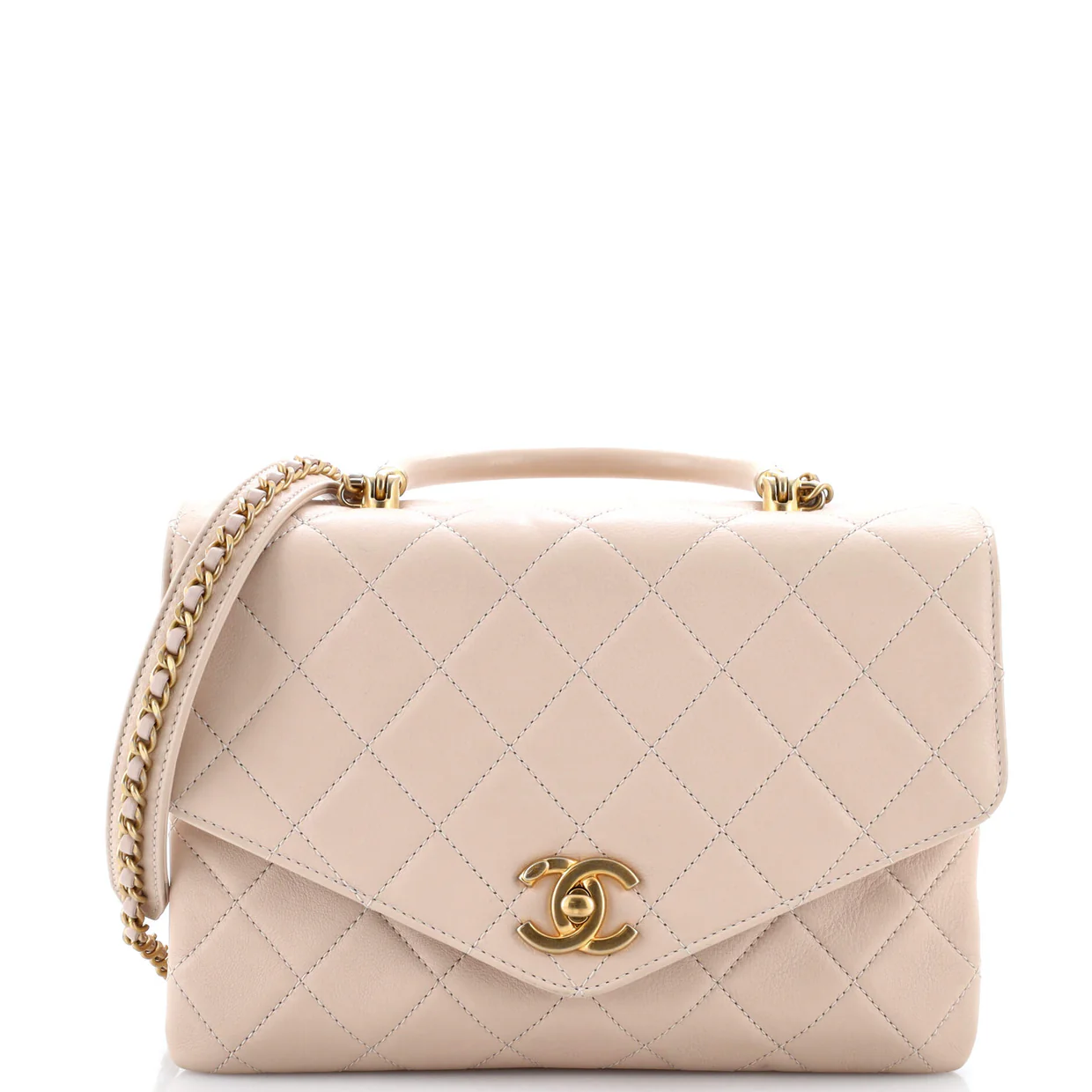 Gold Top Handle Bag Quilted Lambskin Medium - Deep Luxury