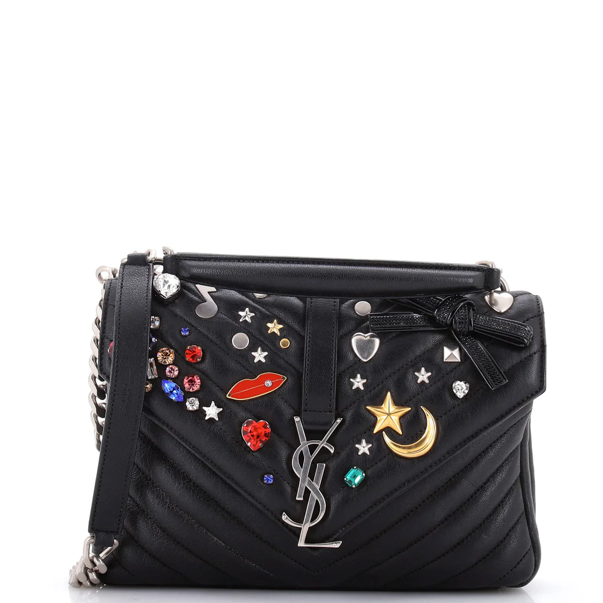 Classic Monogram College Bag Embellished Matelasse Chevron Leather Medium - Deep Luxury