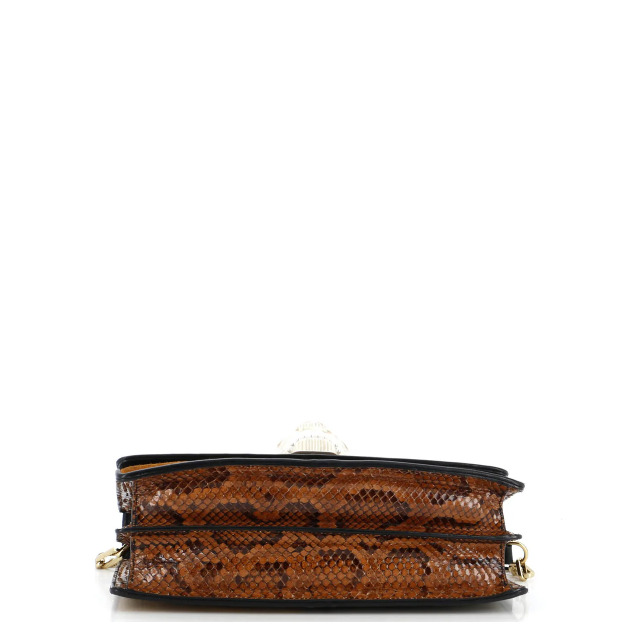 Feline Face Top Handle Bag GG Coated Canvas and Python Small - Deep Luxury