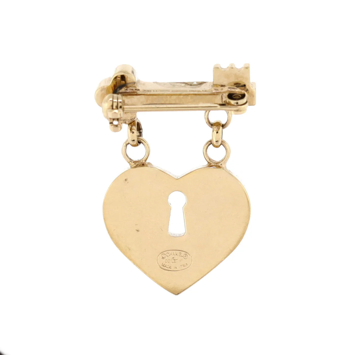 CC Heart Lock and Key Brooch Metal with Crystal - Deep Luxury