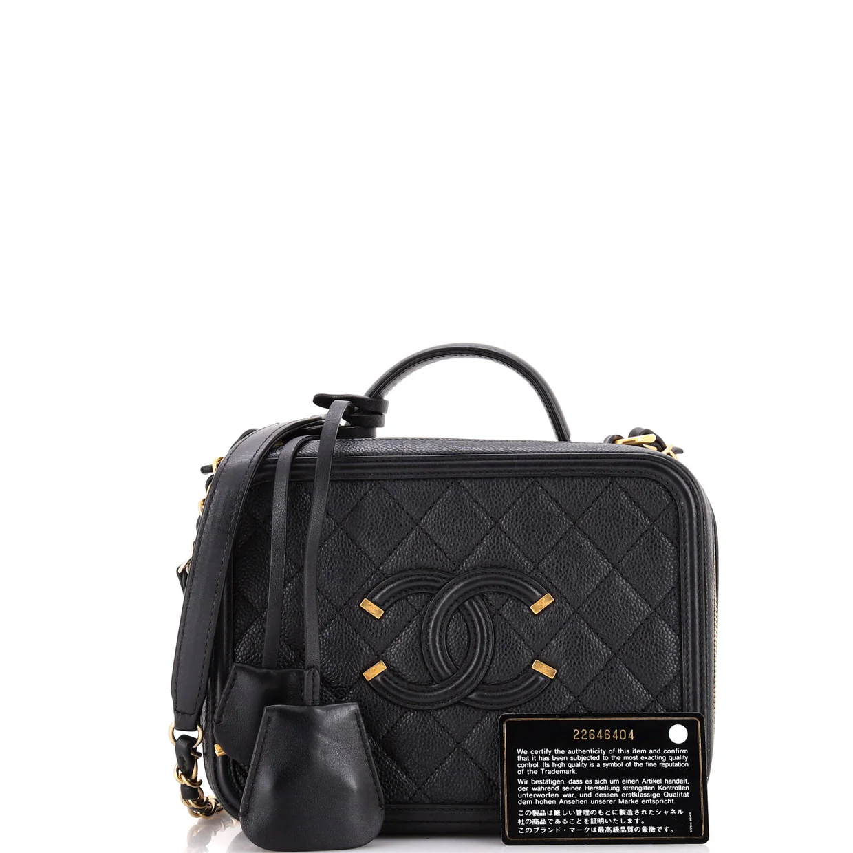 Filigree Vanity Case Quilted Caviar Medium - Deep Luxury