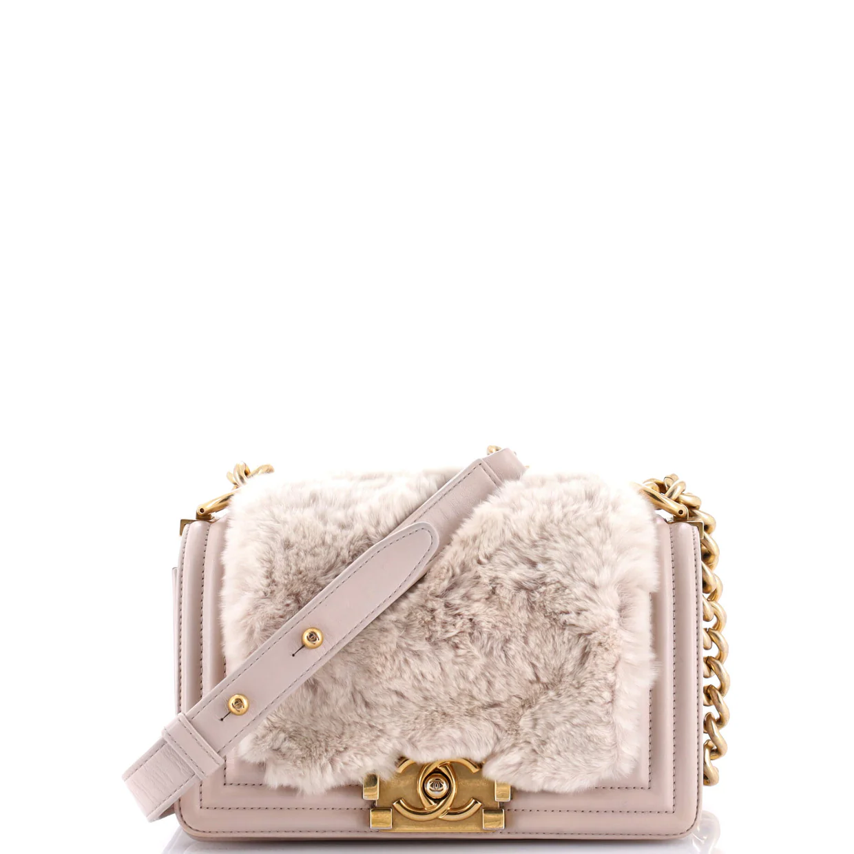 Boy Flap Bag Fur with Leather Small - Deep Luxury
