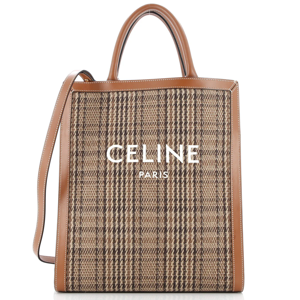Vertical Cabas Tote Check Canvas and Leather Small - Deep Luxury
