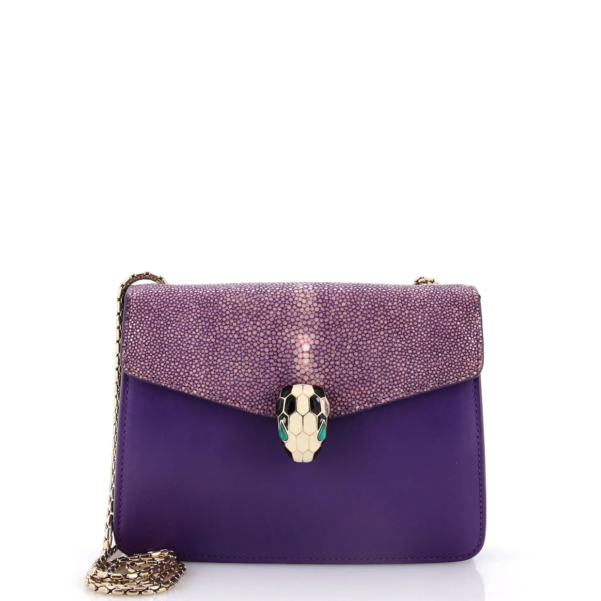 Serpenti Forever Square Shoulder Bag Leather and Stingray Small - Deep Luxury