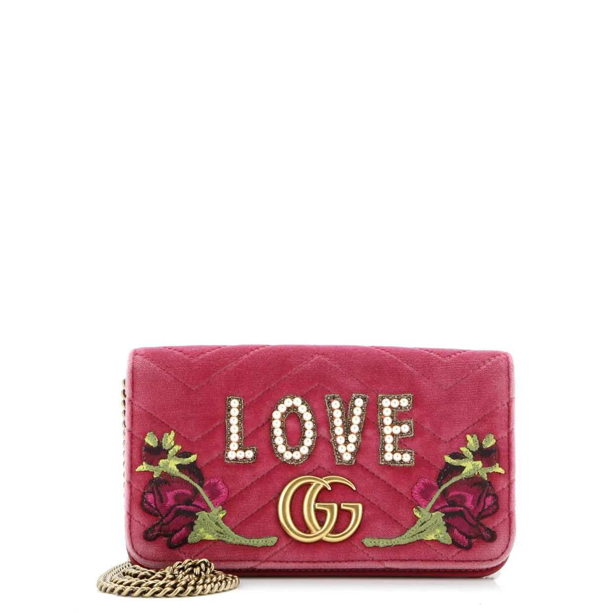 GG Marmont Chain Flap Bag Embroidered Matelasse Velvet Mini - Deep Luxury