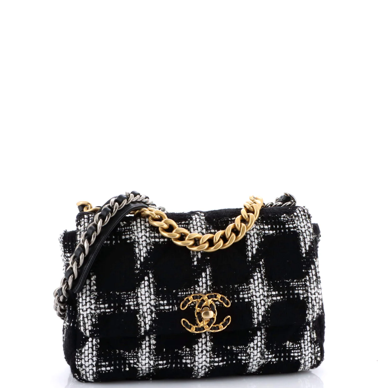 19 Flap Bag Quilted Tweed Medium - Deep Luxury