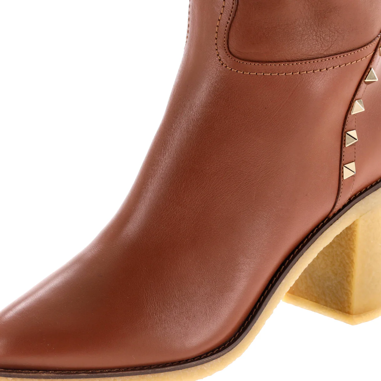 Women's Rockstud Over the Knee Block Heel Boots Leather with Shearling - Deep Luxury