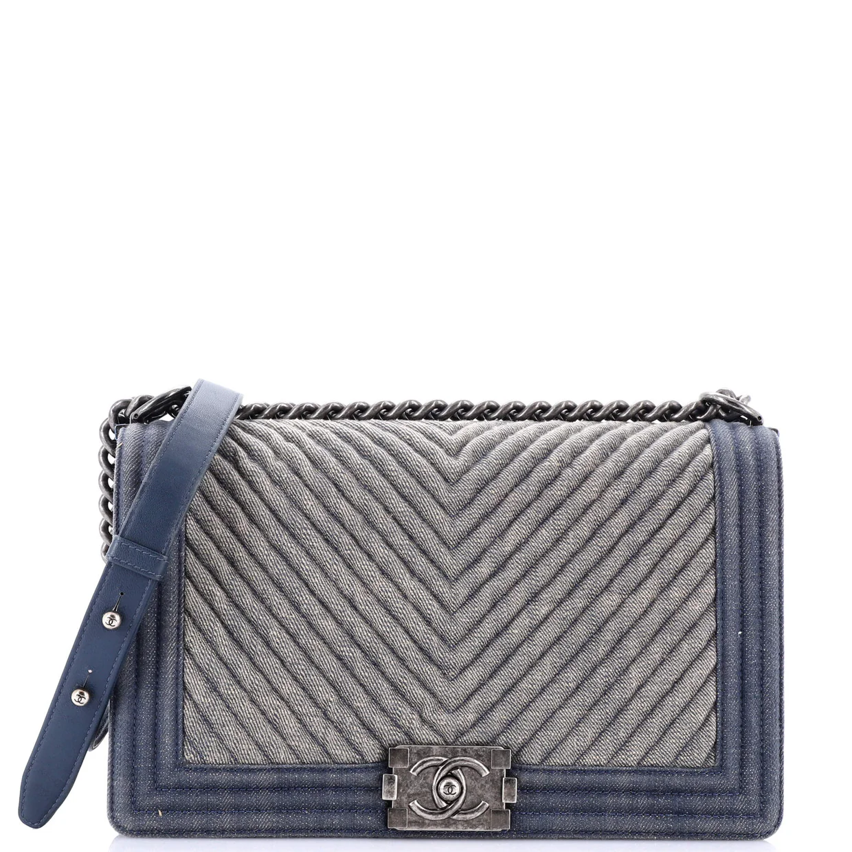 Boy Flap Bag Chevron Denim New Medium - Deep Luxury