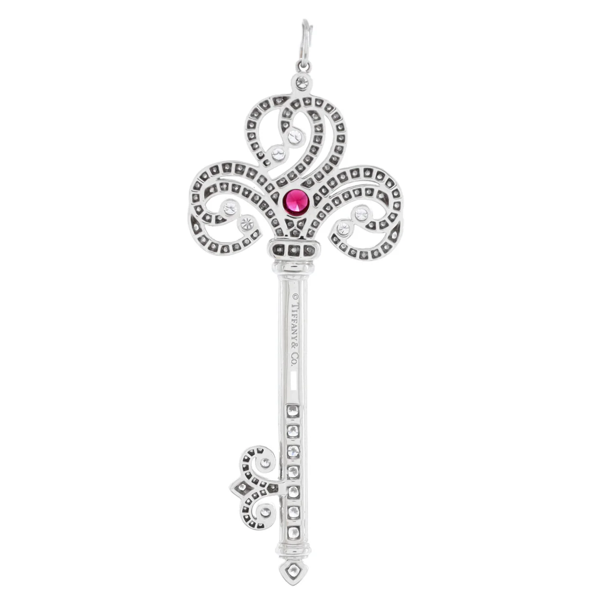 Enchant Key Pendant Pendant u0026 Charms Platinum with Pave Diamonds and Ruby Large - Deep Luxury