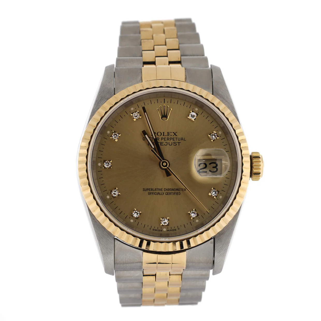 Oyster Perpetual Datejust Automatic Watch Stainless Steel and Yellow Gold with Diamond Markers 36 - Deep Luxury