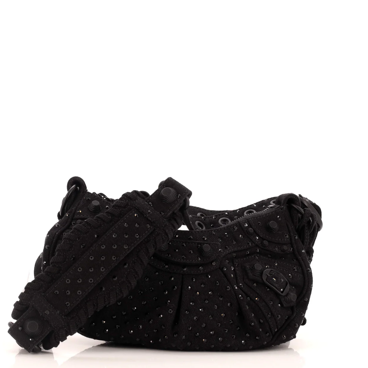 Le Cagole Giant Studs Shoulder Bag Rhinestones XS - Deep Luxury