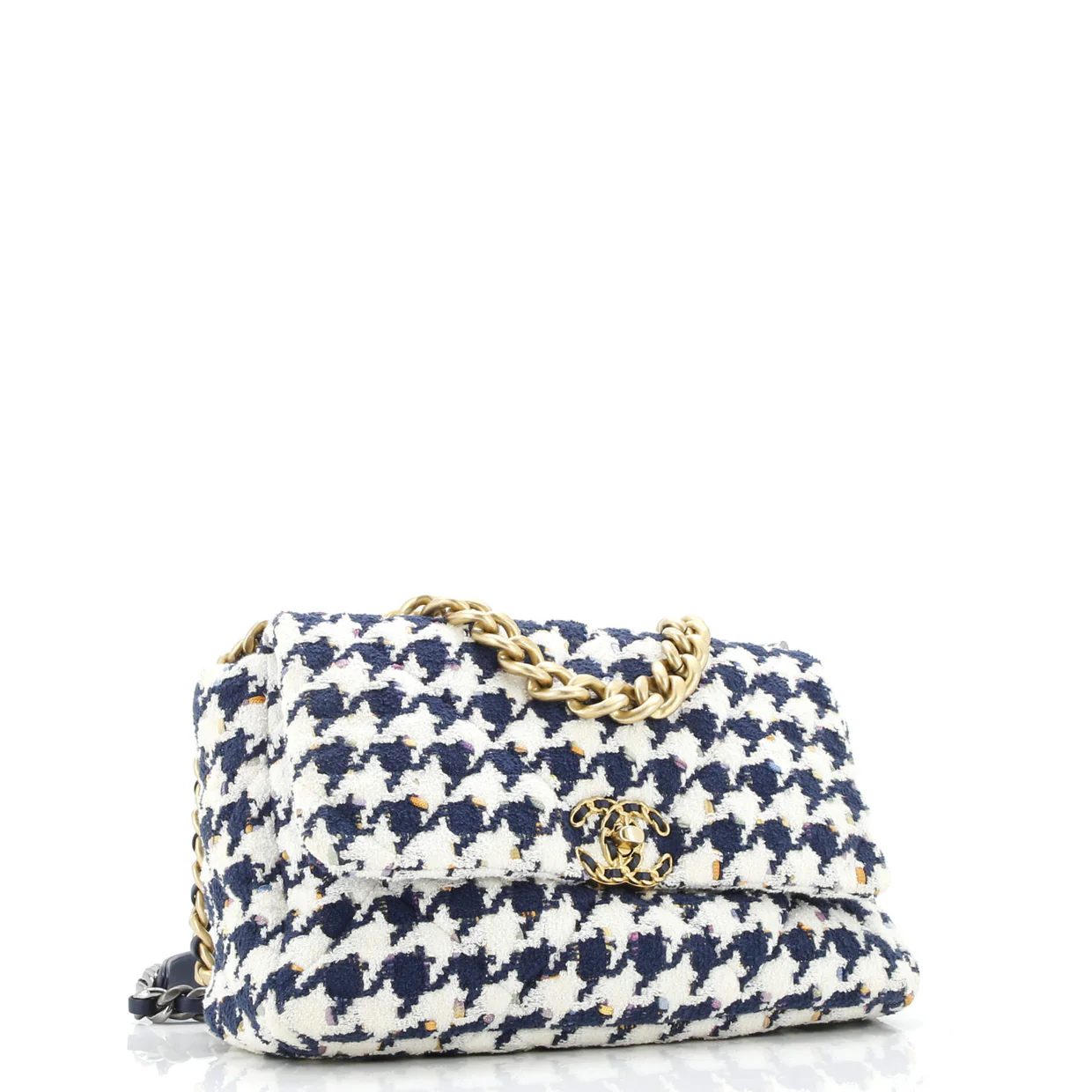 19 Flap Bag Quilted Houndstooth Tweed and Ribbon Large - Deep Luxury