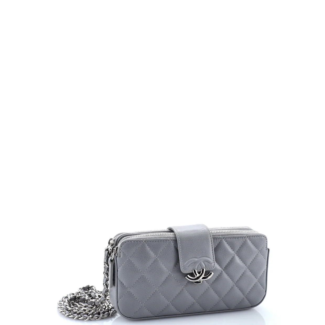 CC Box Double Zip Clutch with Chain Quilted Calfskin - Deep Luxury