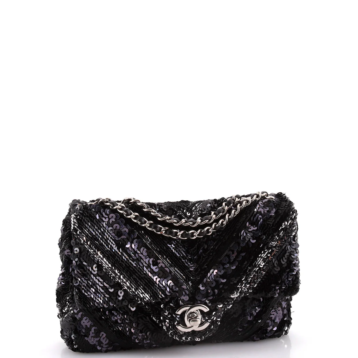 CC Flap Bag Chevron Sequins Mini - Deep Luxury