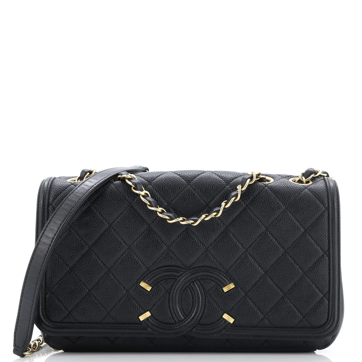 Filigree Flap Bag Quilted Caviar Medium - Deep Luxury