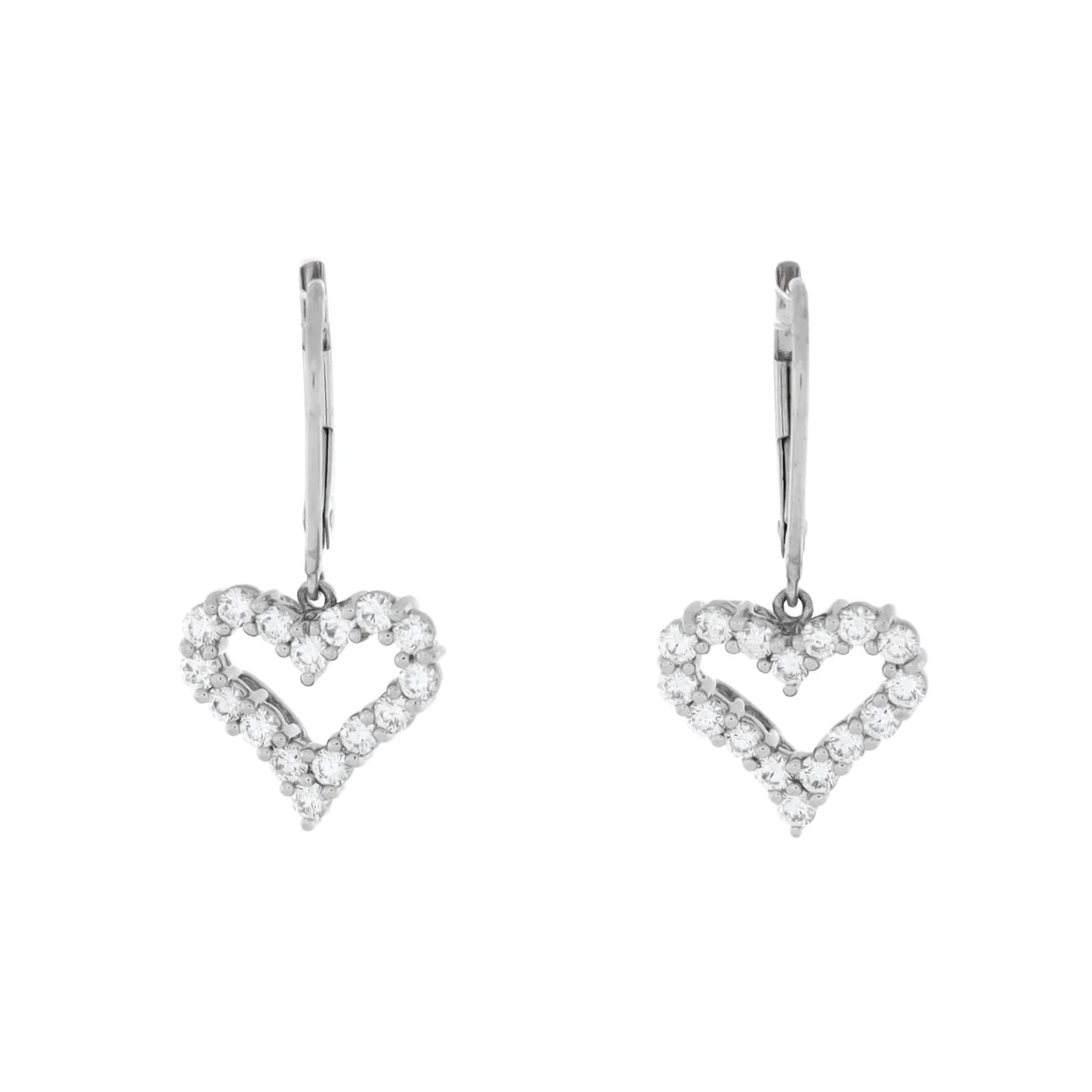 Heart Drop Earrings Platinum with Diamonds - Deep Luxury
