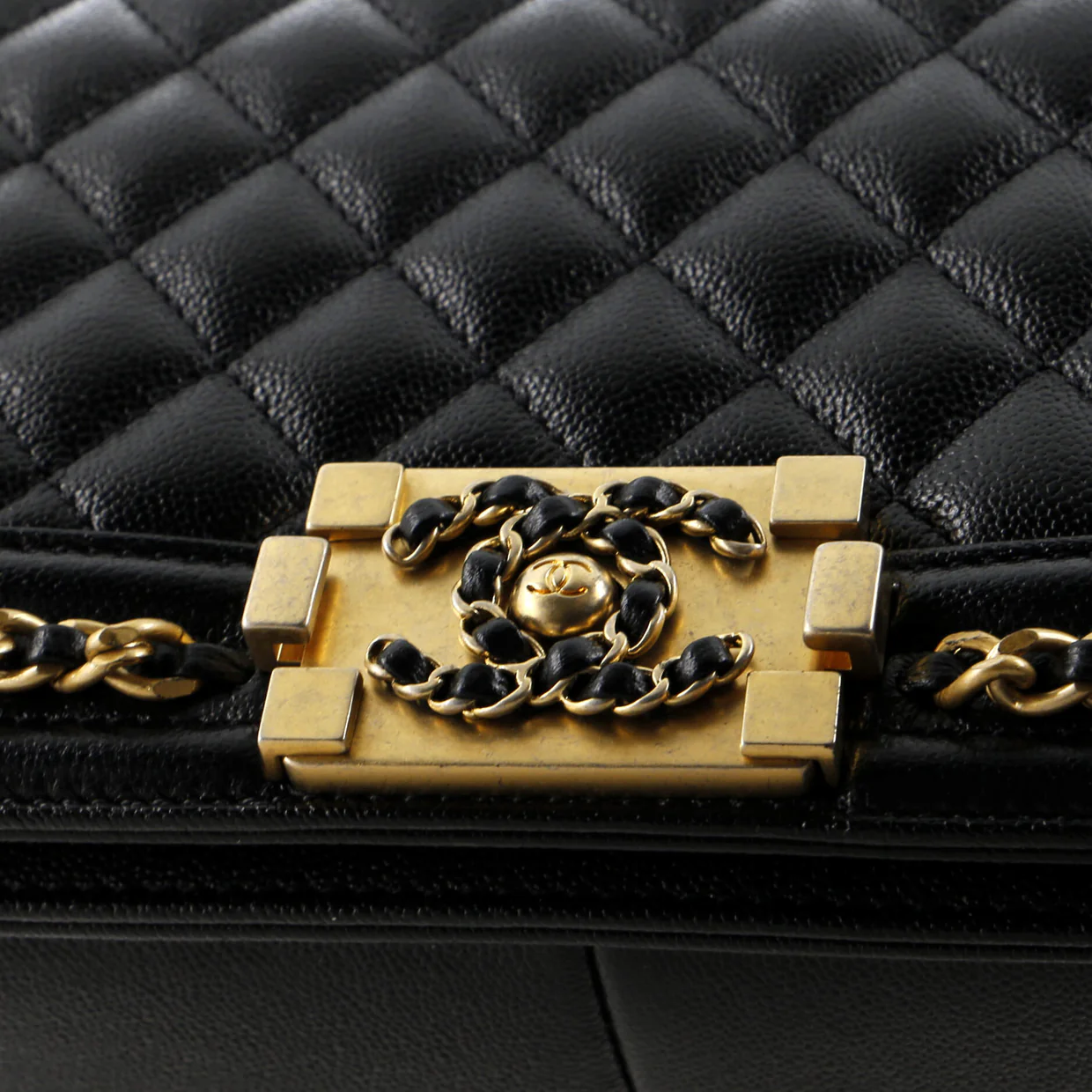 Boy Flap Bag Quilted Caviar with Whipstitch Chain Detail Old Medium - Deep Luxury