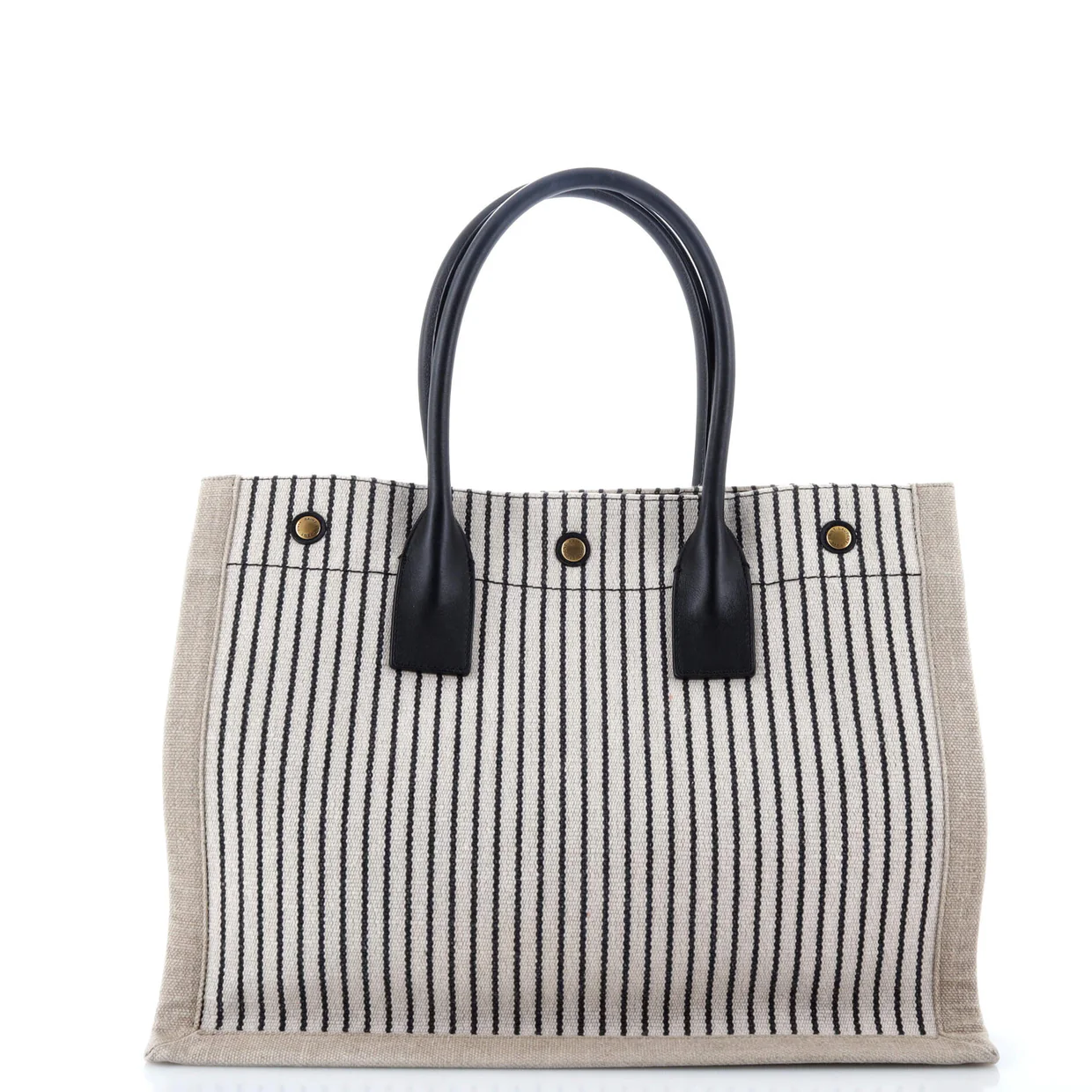 Rive Gauche Shopper Tote Striped Canvas Small - Deep Luxury