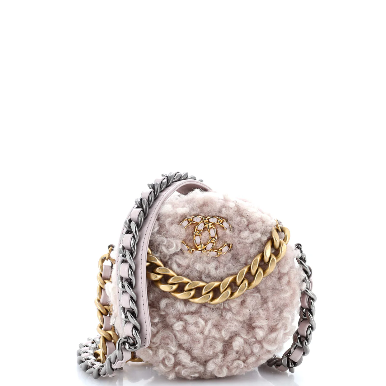 19 Round Clutch with Chain Quilted Shearling - Deep Luxury