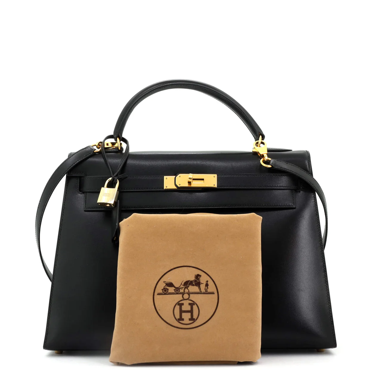 Kelly Handbag Noir Box Calf with Gold Hardware 32 - Deep Luxury