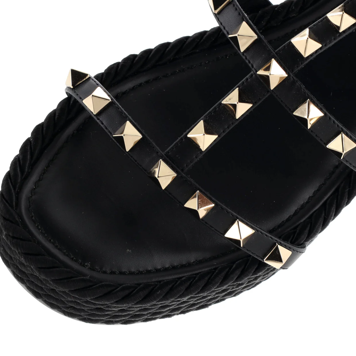 Women's Rockstud Caged Wedge Espadrilles Leather - Deep Luxury