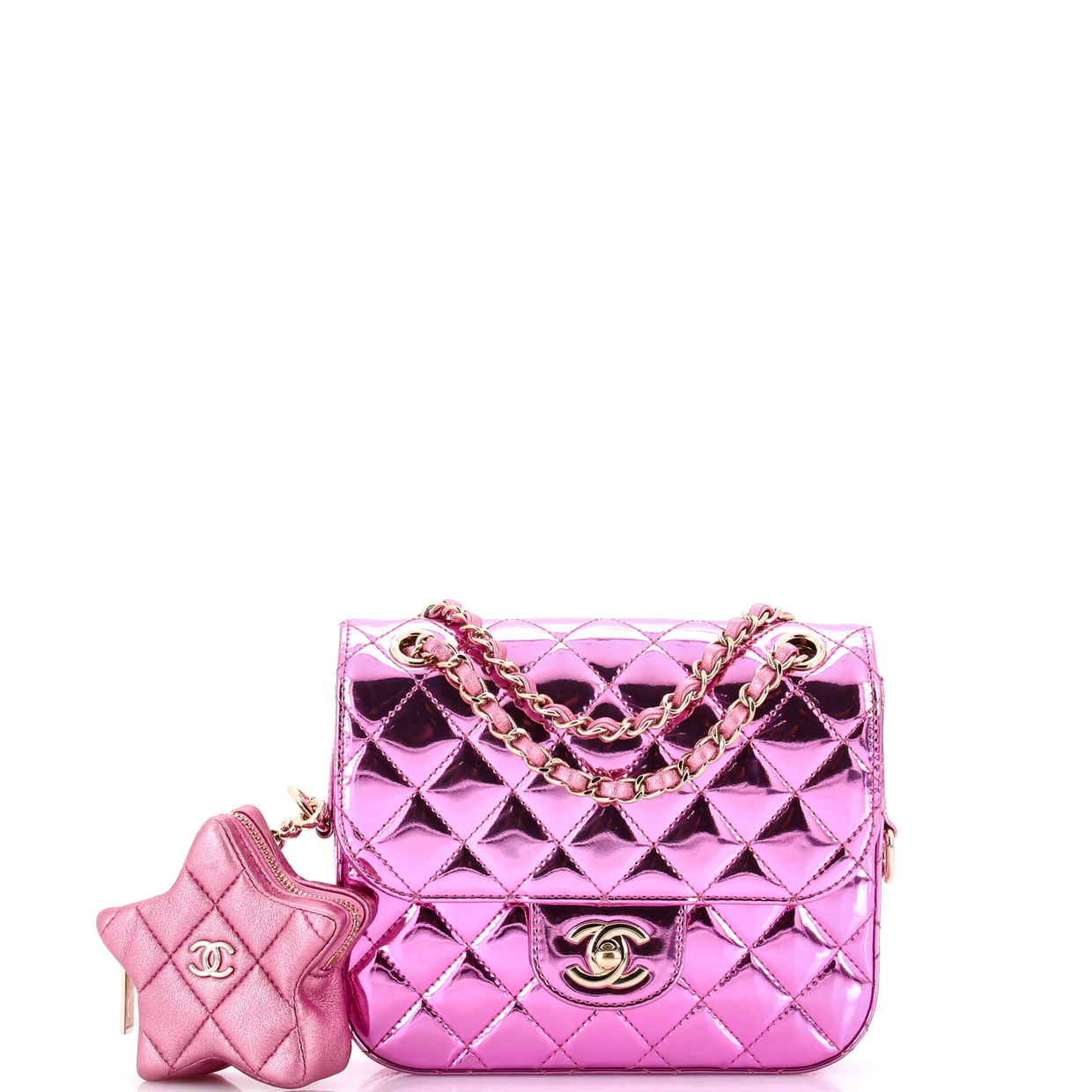 Classic Single Flap Bag with Star Coin Purse Quilted Metallic Leather Mini - Deep Luxury