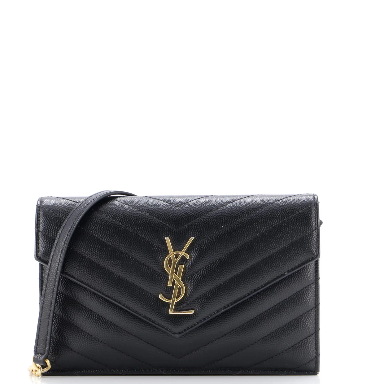 Classic Monogram Wallet on Chain Matelasse Chevron Leather Small - Deep Luxury