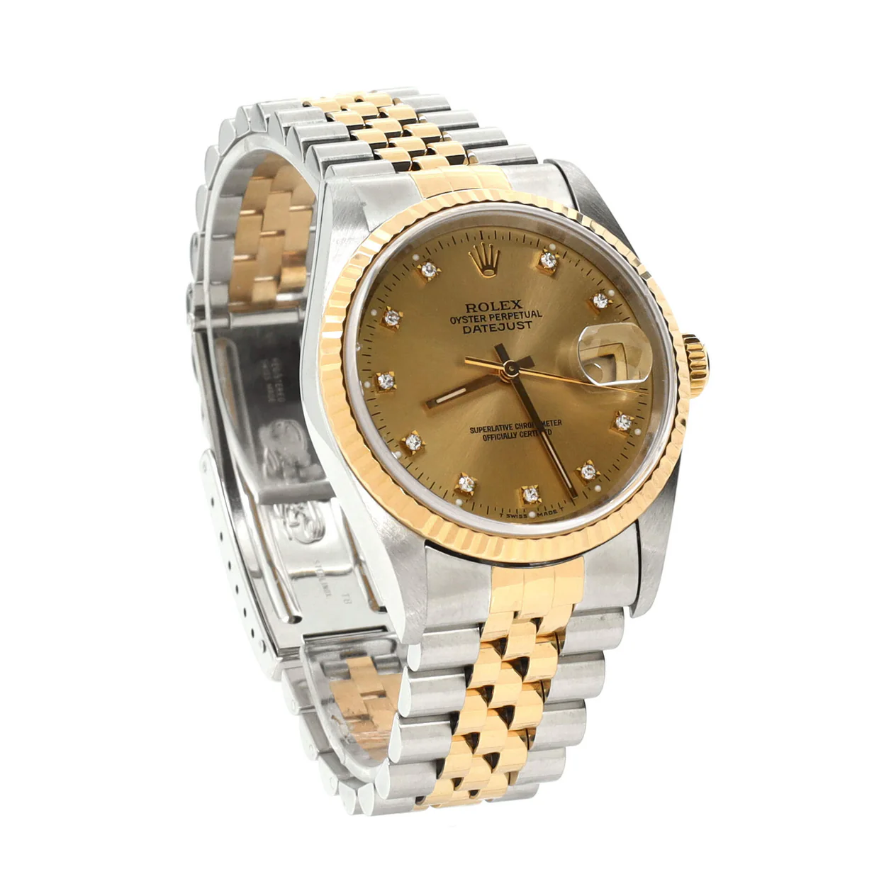 Oyster Perpetual Datejust Automatic Watch Stainless Steel and Yellow Gold with Diamond Markers 36 - Deep Luxury