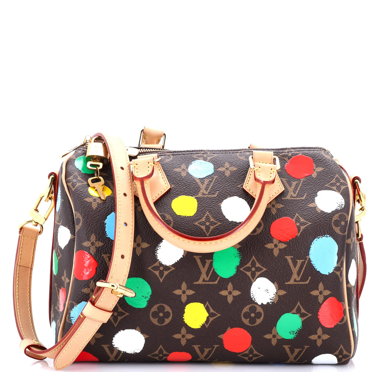 Speedy Bandouliere Bag Yayoi Kusama Painted Dots Monogram Canvas 25 - Deep Luxury