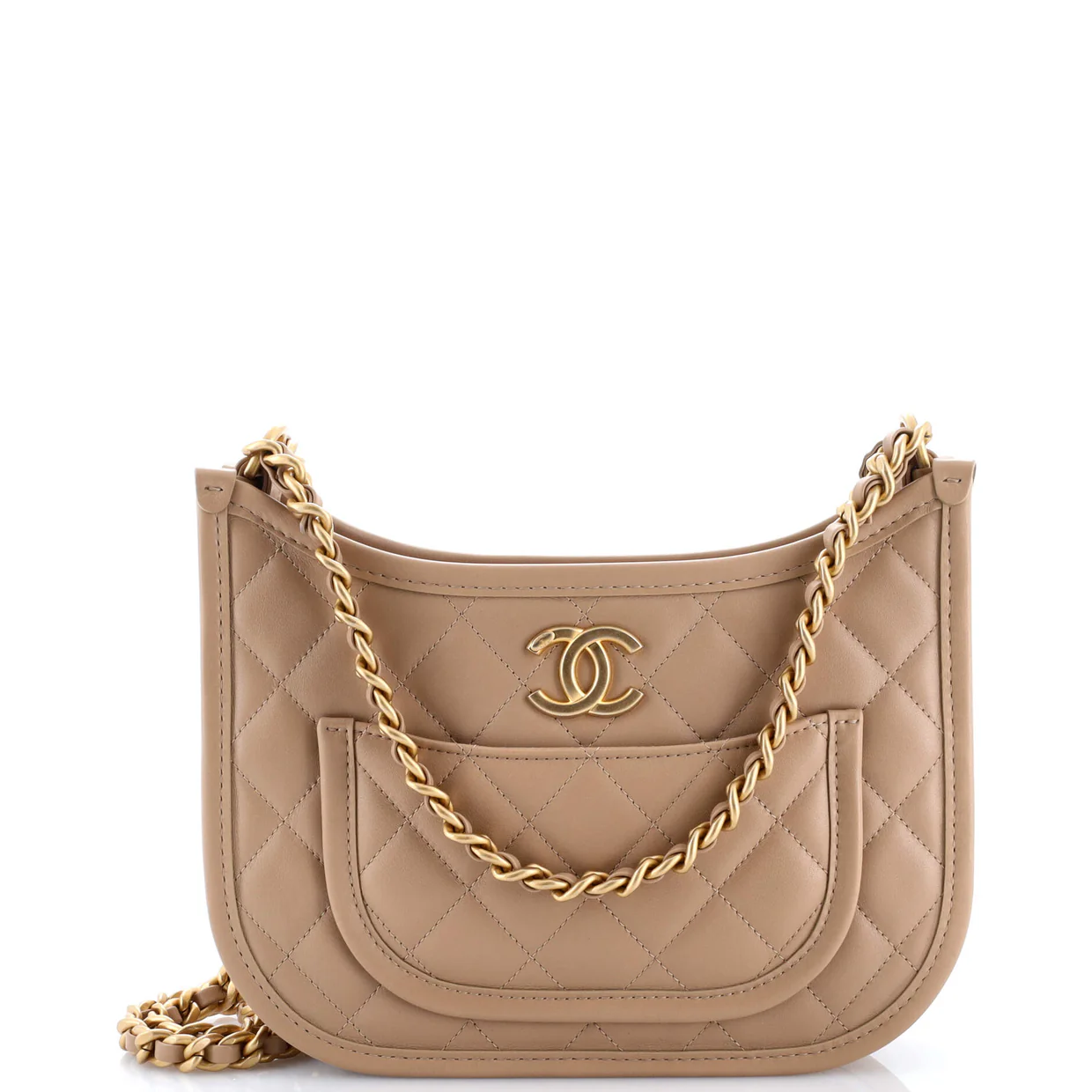 CC Front Pocket Chain Hobo Quilted Lambskin Medium - Deep Luxury