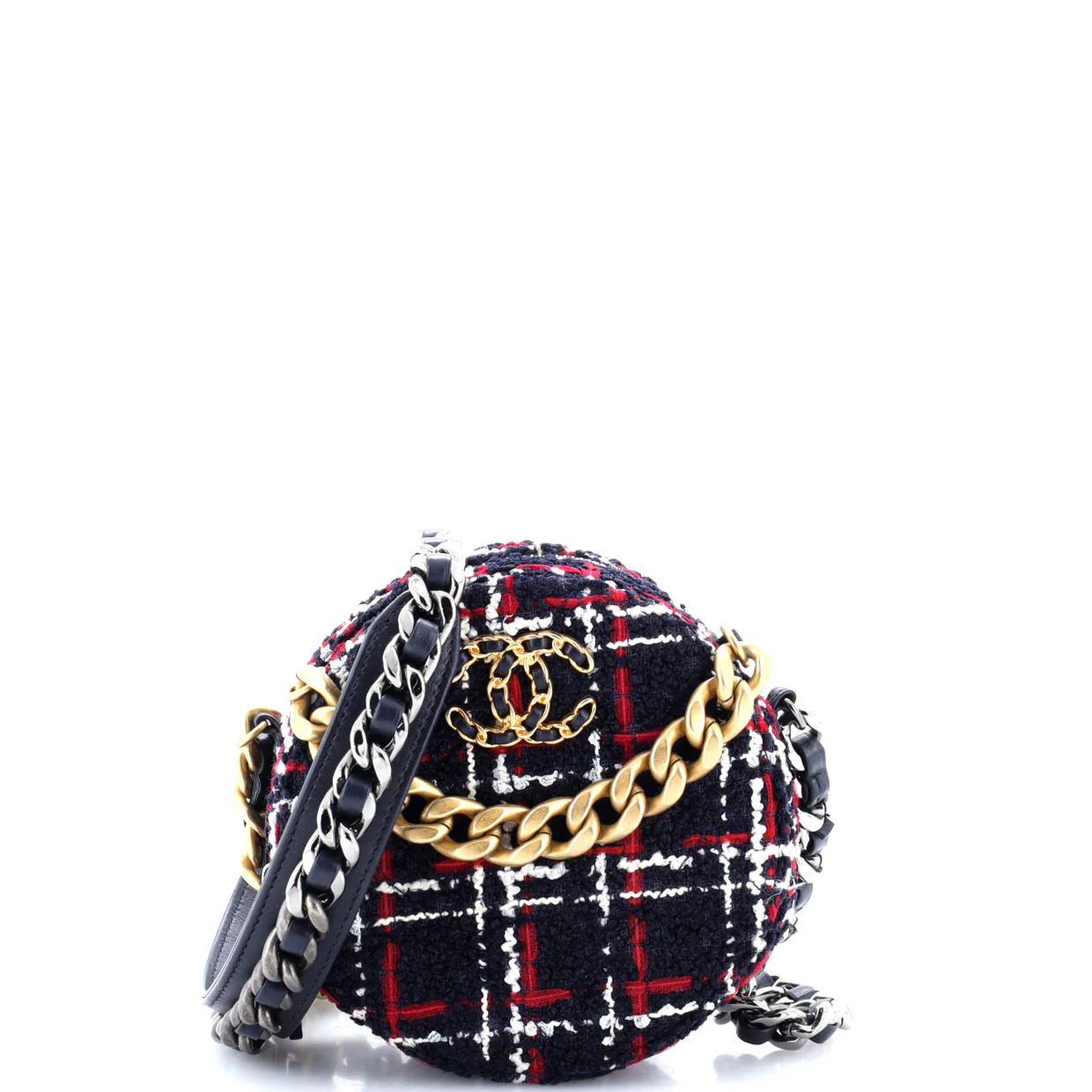 19 Round Clutch with Chain Quilted Tweed - Deep Luxury