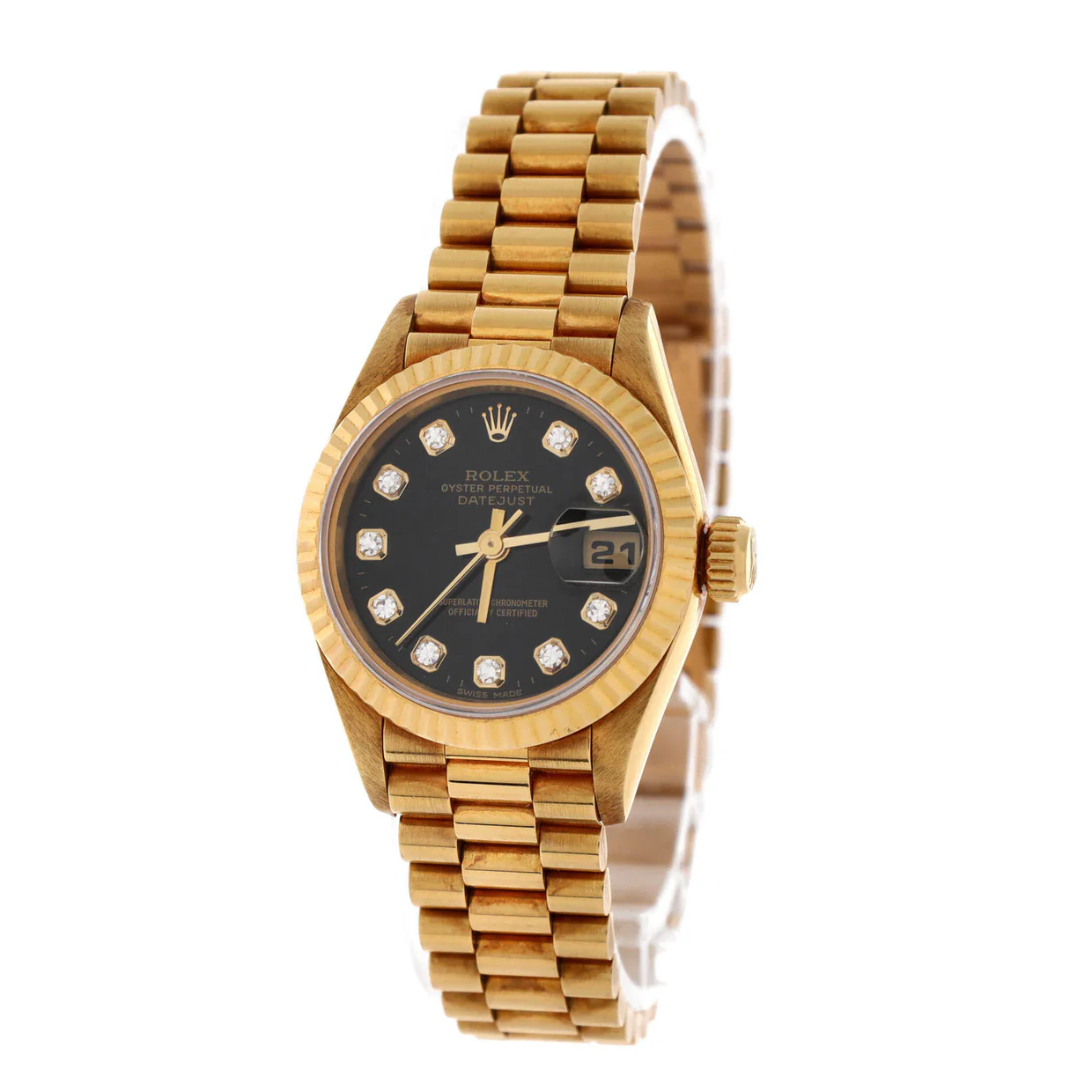 Oyster Perpetual President Datejust Automatic Watch Yellow Gold with Diamond Markers 26 - Deep Luxury