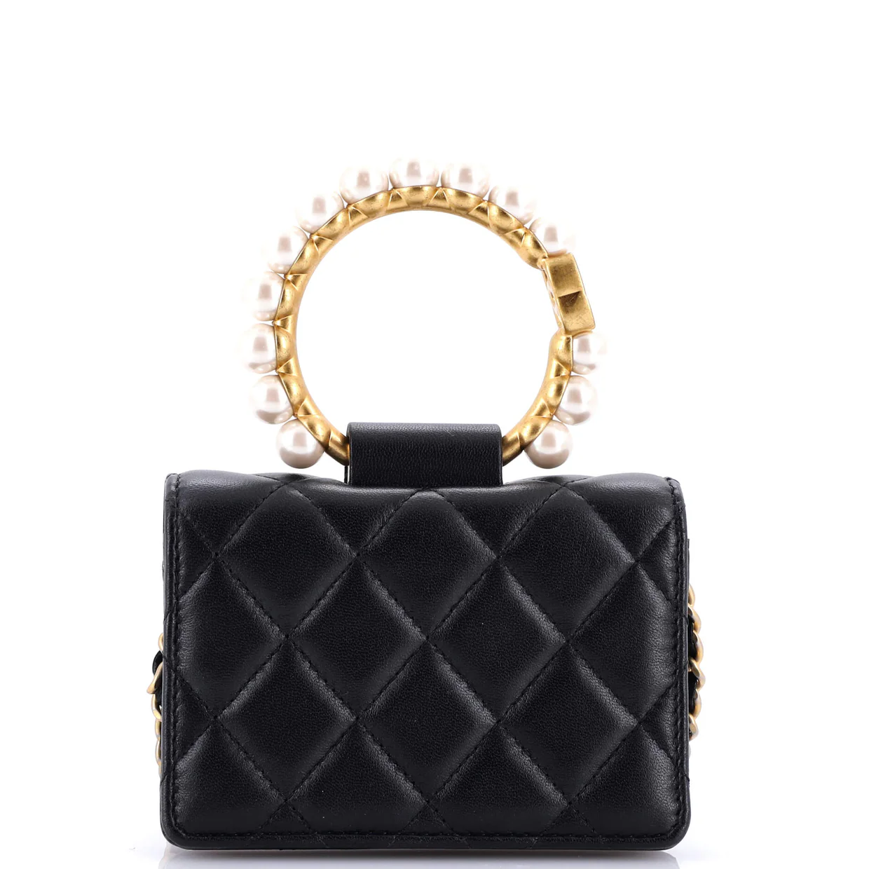 Pearl Crown Clutch with Chain Quilted Lambskin - Deep Luxury