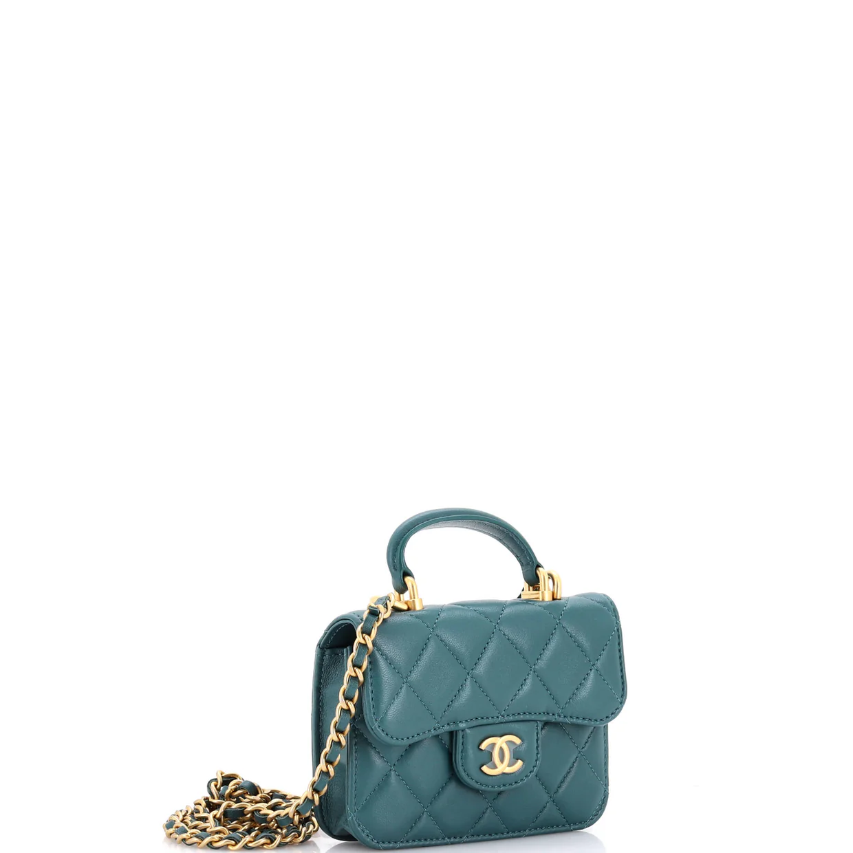 Top Handle Flap Coin Purse with Chain Quilted Lambskin - Deep Luxury