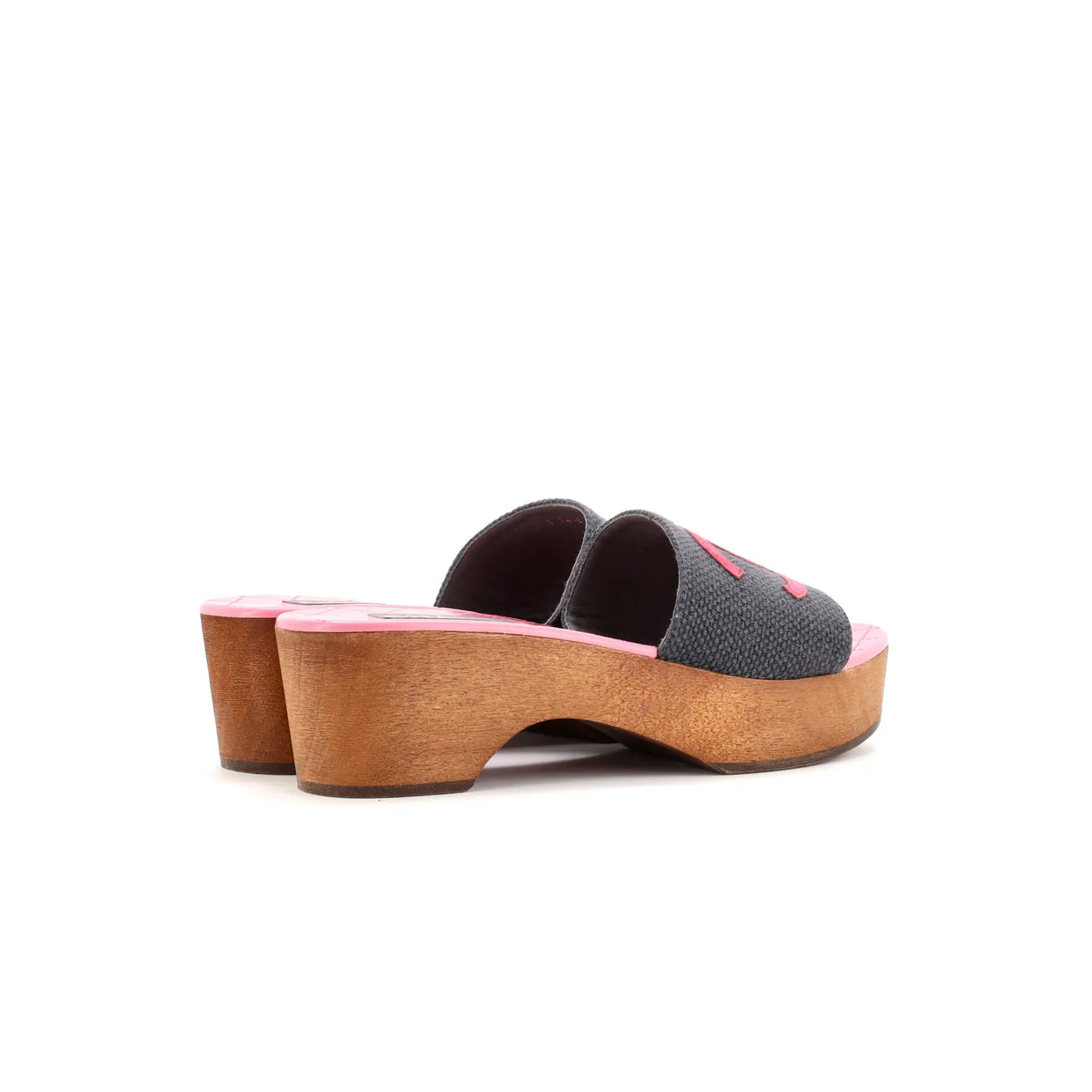 Women's CC Mule Sandals Canvas and Wood - Deep Luxury