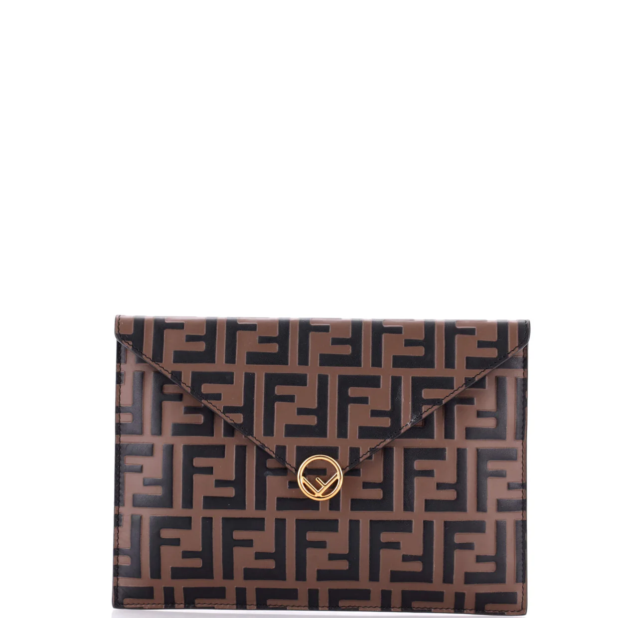 F is Fendi Envelope Flat Pouch Zucca Embossed Leather Large - Deep Luxury