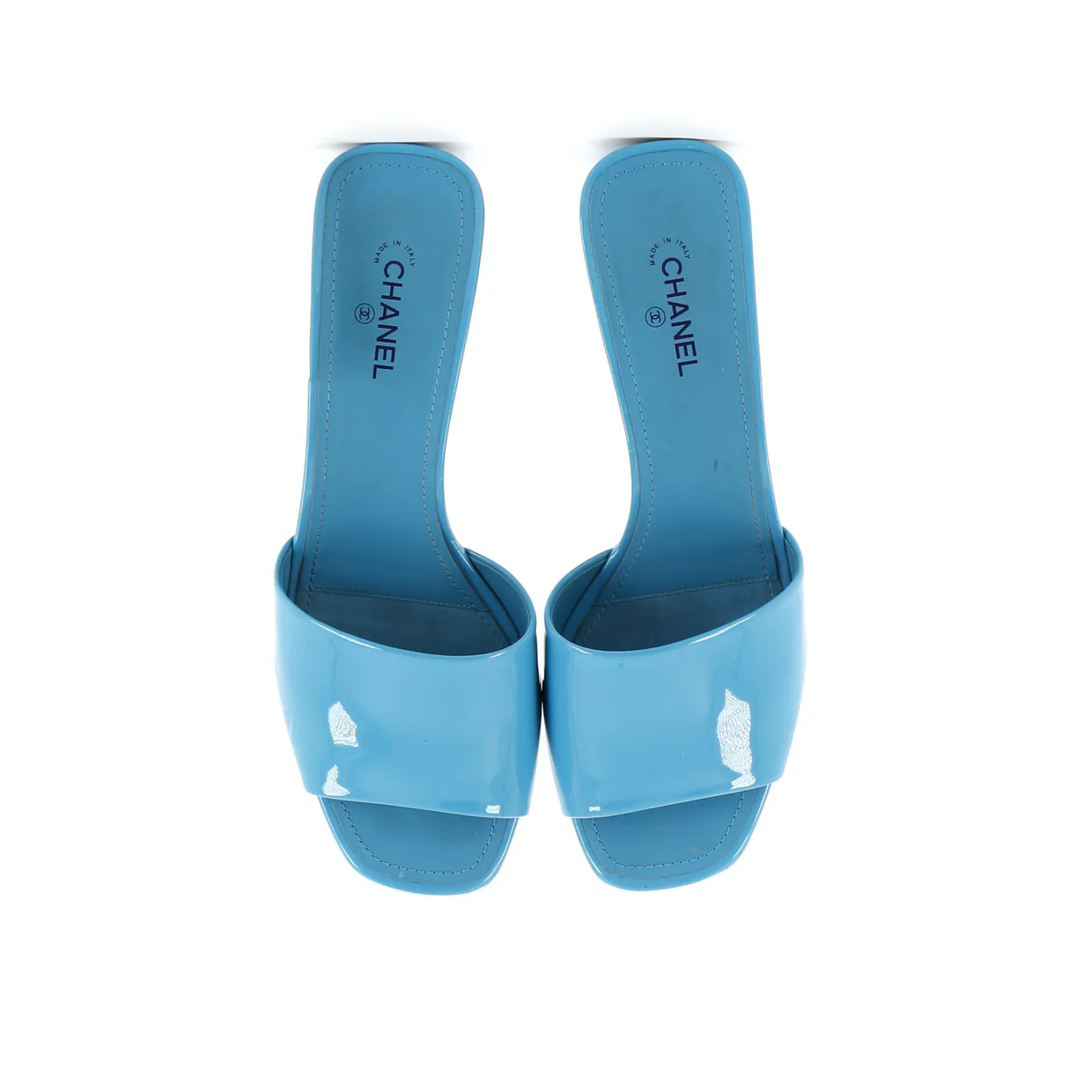 Women's CC Block Heeled Mule Sandals Patent - Deep Luxury