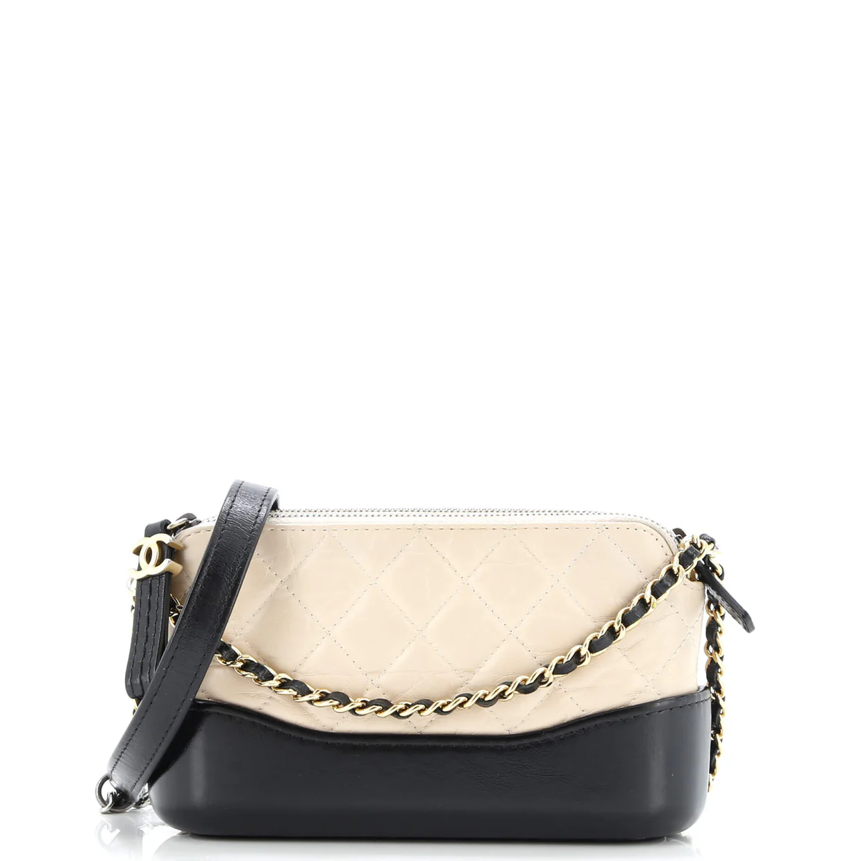 Gabrielle Double Zip Clutch with Chain Quilted Aged Calfskin - Deep Luxury
