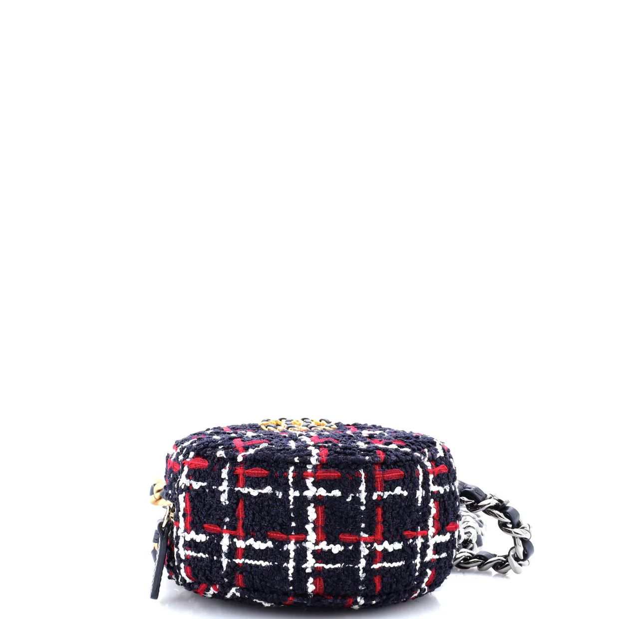 19 Round Clutch with Chain Quilted Tweed - Deep Luxury