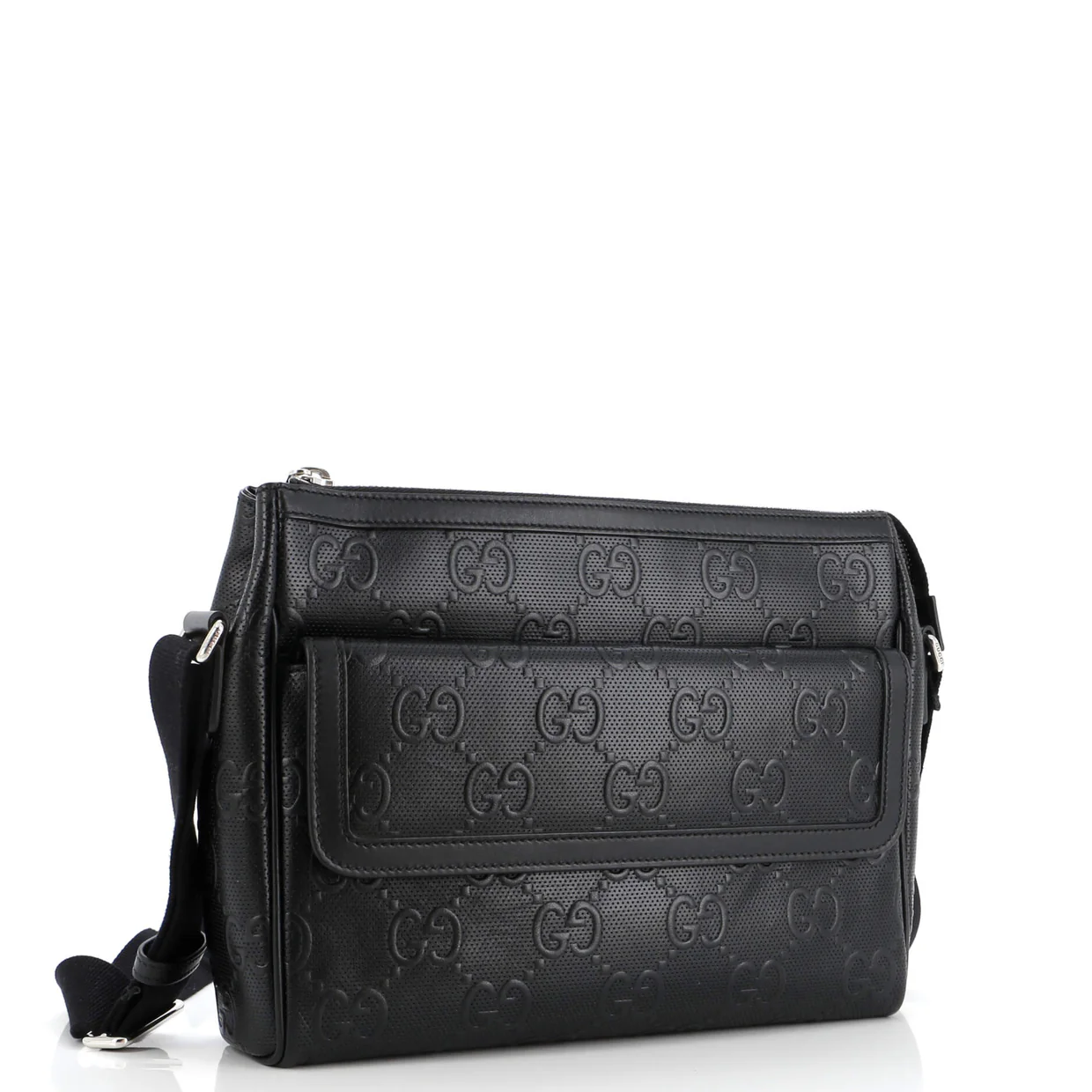 Front Pocket Messenger Bag GG Embossed Perforated Leather Medium - Deep Luxury
